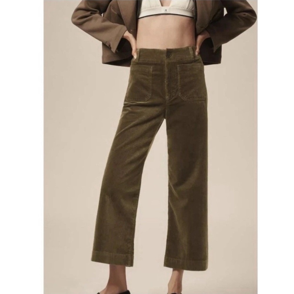 Maeve Anthropologie Colette Pants Women 28 Olive Green Excellent Wide Leg Crop
